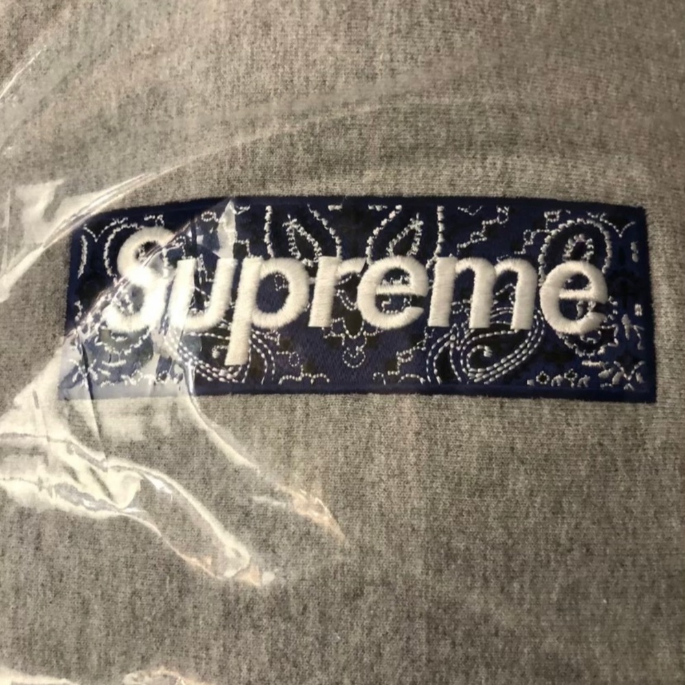 Supreme Gray/Blue Bandanna Hoodie